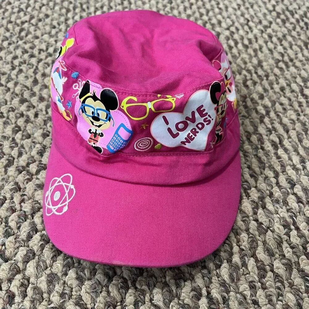 DISNEY PARKS Hat Cap Youth Adjustable Pink I Love Nerds Mickey & Friends Pink